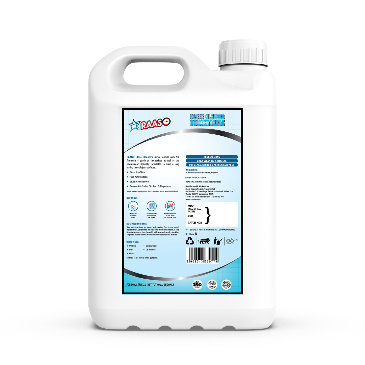 RAASO Scented Glass Cleaner, Fresh Fragrance, 5L