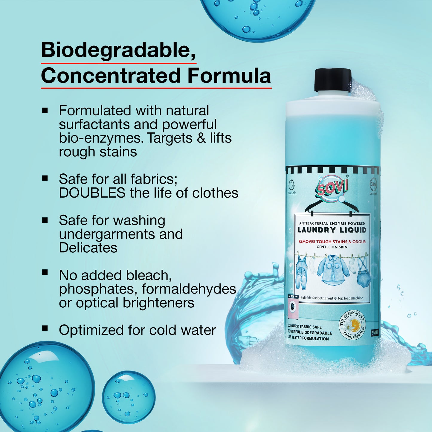 SOVI® Liquid Laundry Detergent, Citrus, Lily & Aqua, 2L