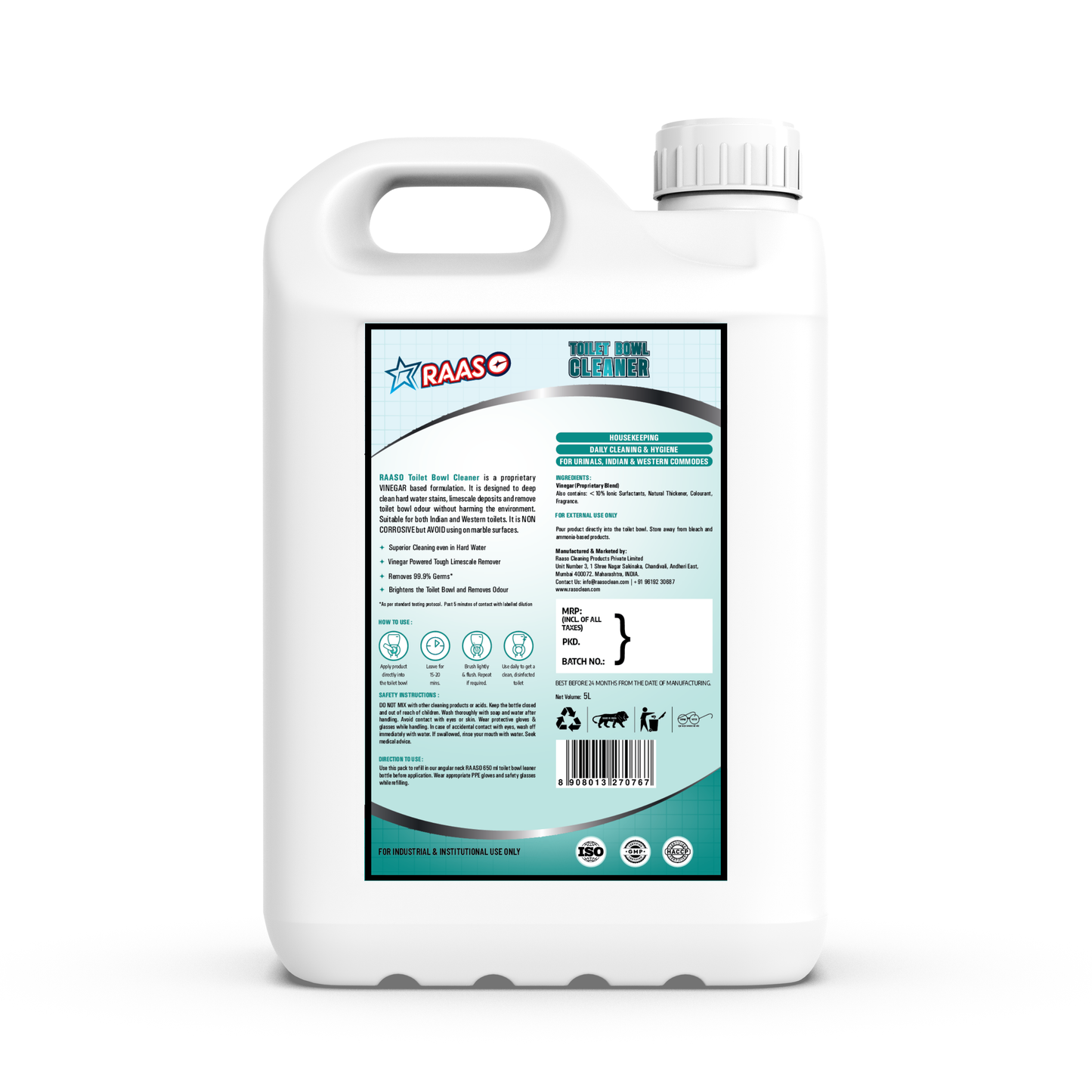 RAASO Toilet Bowl Cleaner Liquid, Aqua, 5L